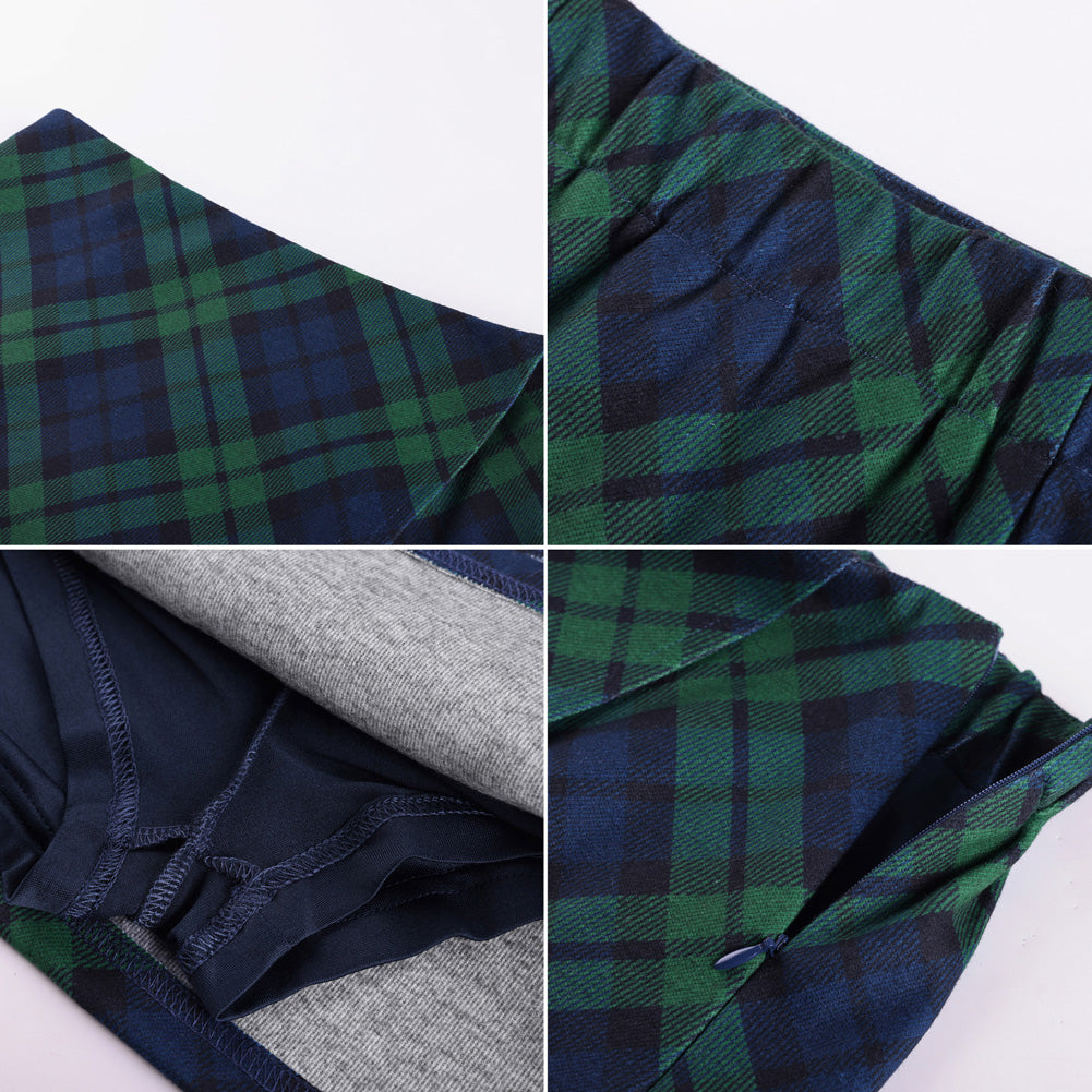 belle poque 1980s Vintage Women's Plaid Skirt Fall Mini Skirt for Outgoing