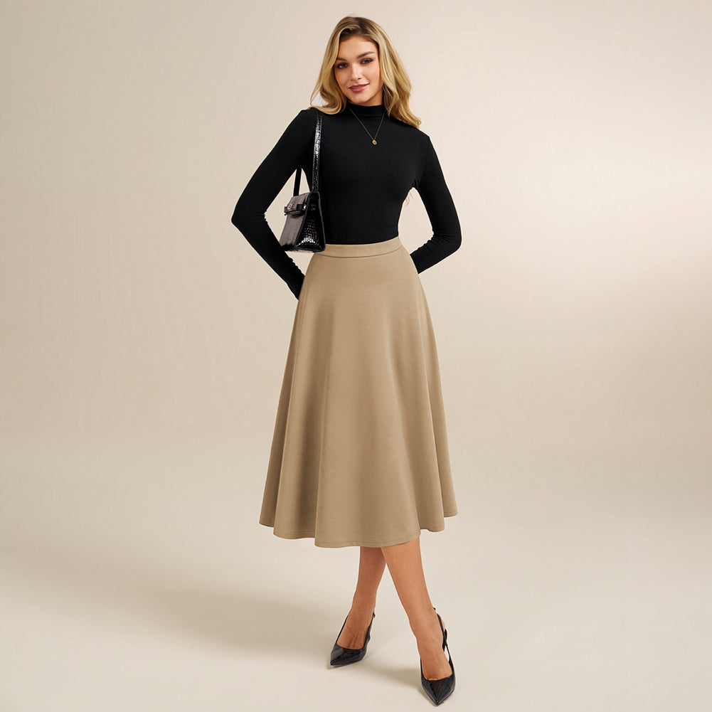 belle poque 1980s Vintage A-Line Midi Skirt Work Business Skirts with Pockets