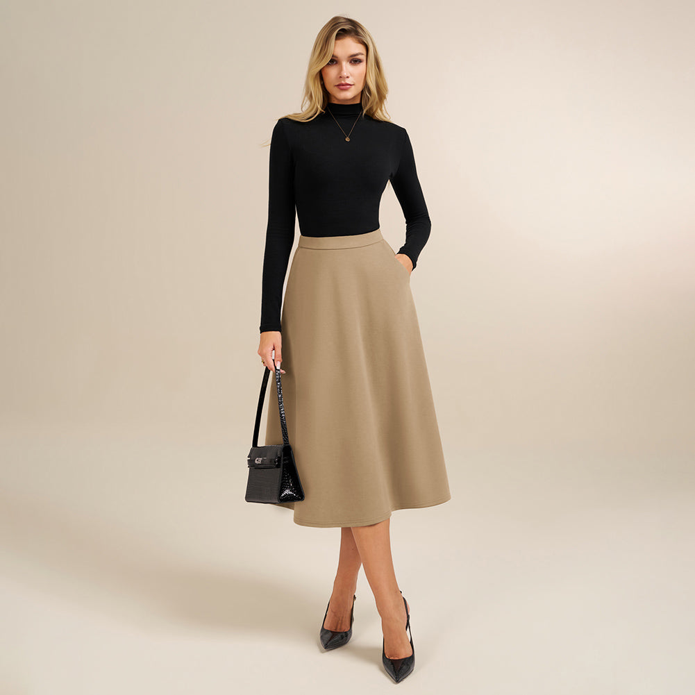 belle poque 1980s Vintage A-Line Midi Skirt Work Business Skirts with Pockets