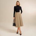 belle poque 1980s Vintage A-Line Midi Skirt Work Business Skirts with Pockets