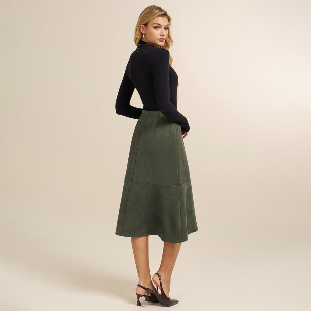 belle poque 1980s Vintage Women's Suede Skirts High Waist A Line Business Work Midi Skirt