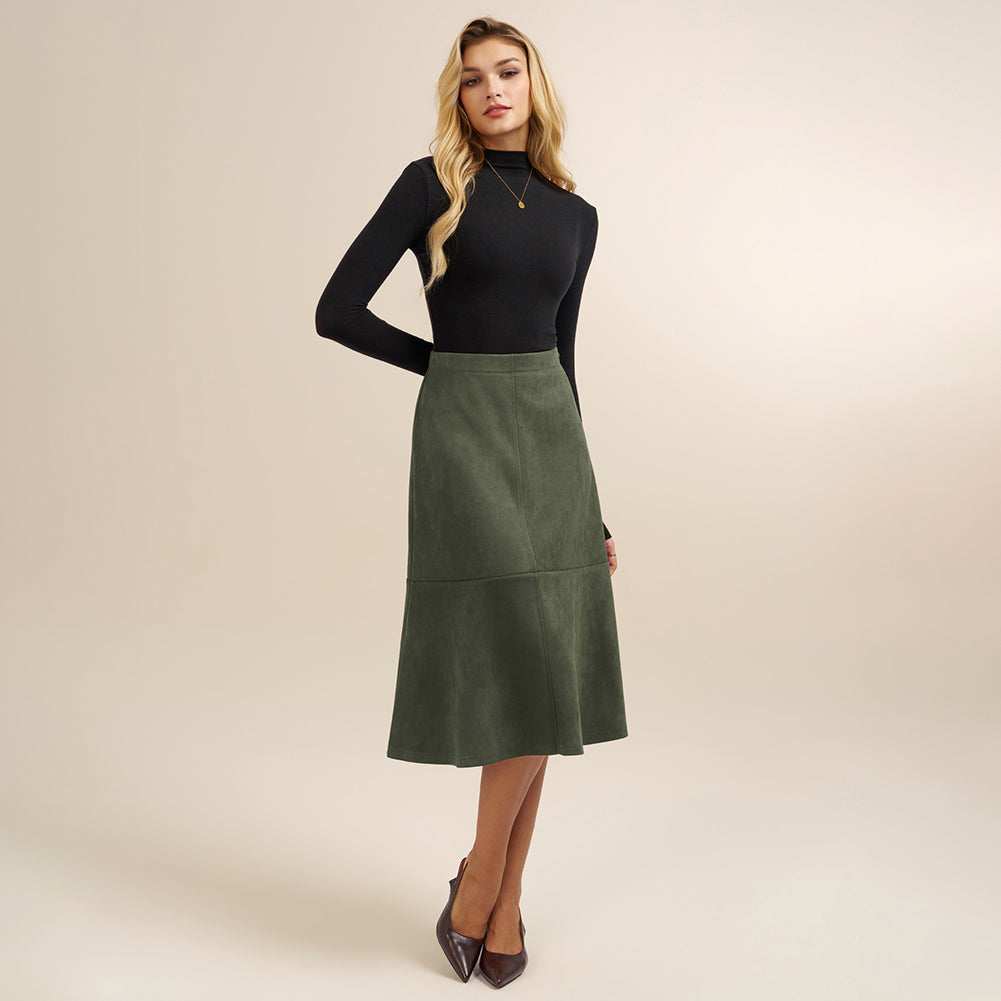 belle poque 1980s Vintage Women's Suede Skirts High Waist A Line Business Work Midi Skirt