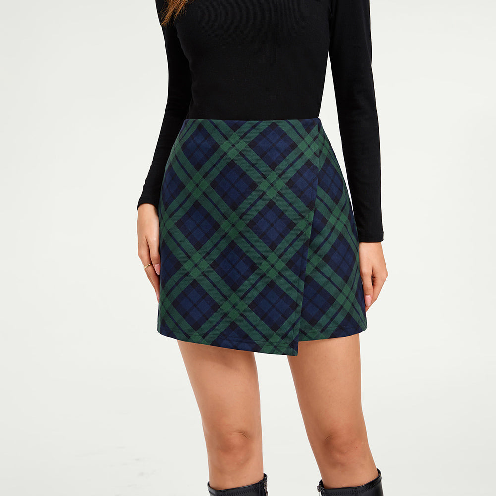 belle poque 1980s Vintage Women's Plaid Skirt Fall Mini Skirt for Outgoing