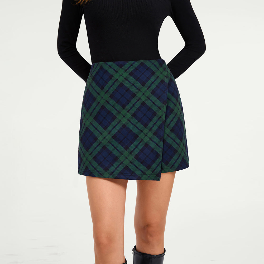 belle poque 1980s Vintage Women's Plaid Skirt Fall Mini Skirt for Outgoing