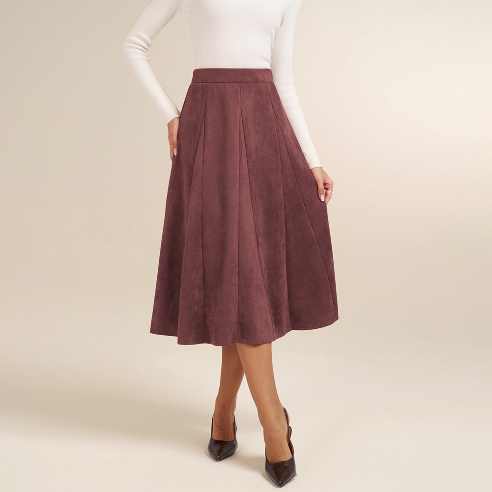 belle poque Women Vintage Skirt Elastic Waist Mid-Calf Length A-Line Skirt