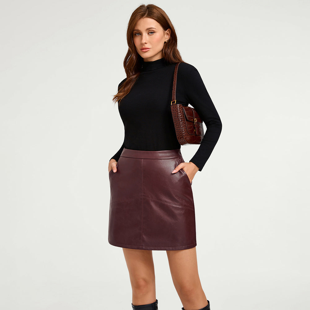 belle poque Women's Leather Mini Skirt with Pockets for Going Out Business Holidays