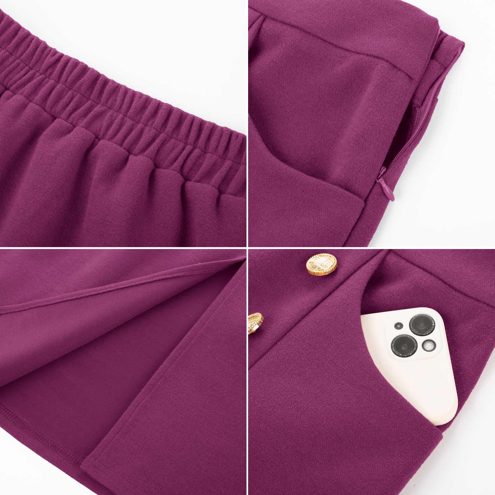 belle poque Vintage Front Slit Skirt Elastic Waist Button Decorated A-Line Skirt