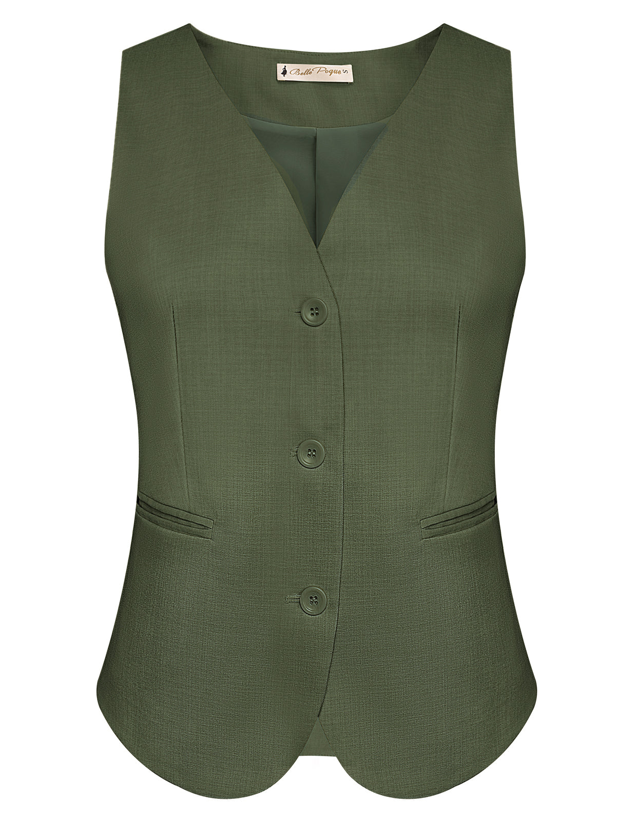 belle poque BP Women Vintage Single Breasted Waistcoat V-Neck Smocked Side Waist Vest Dark Green