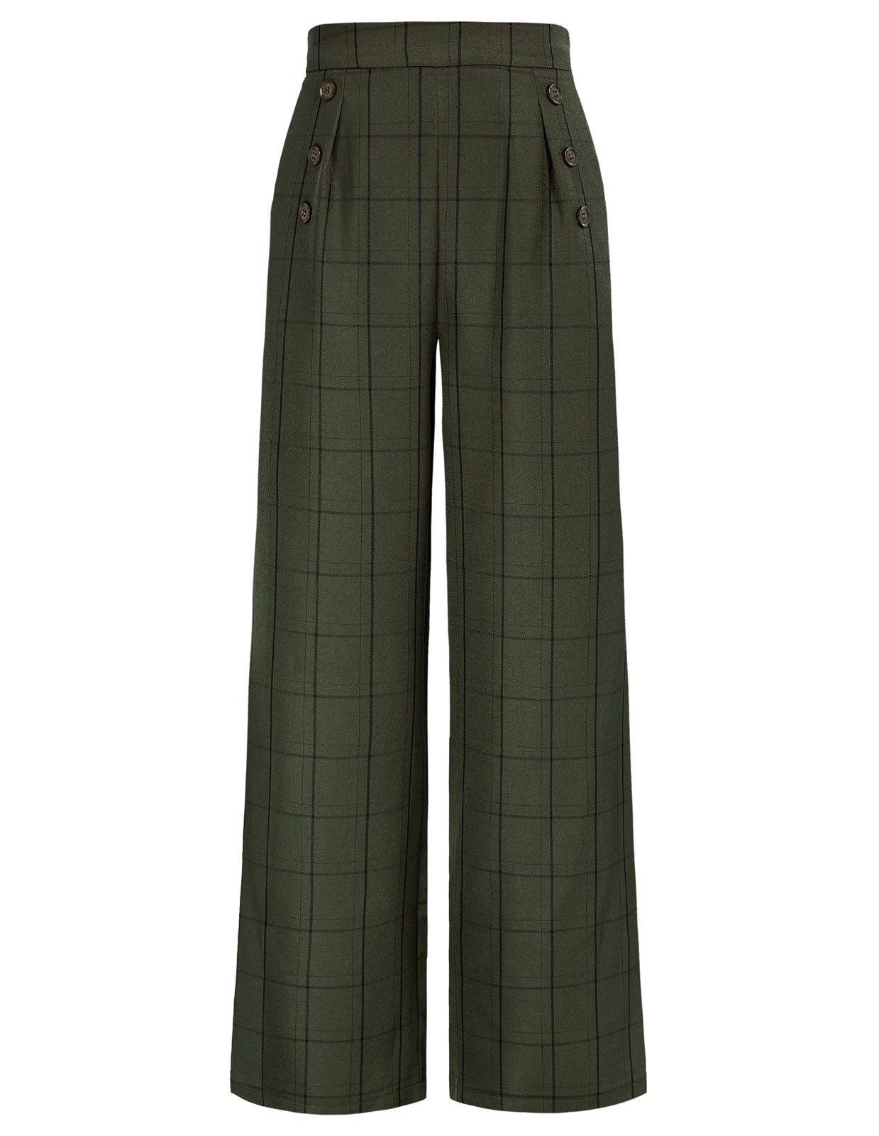 belle poque High Waisted Wide Leg Pants Button Decorated Casual Stretchy Trousers with Pockets