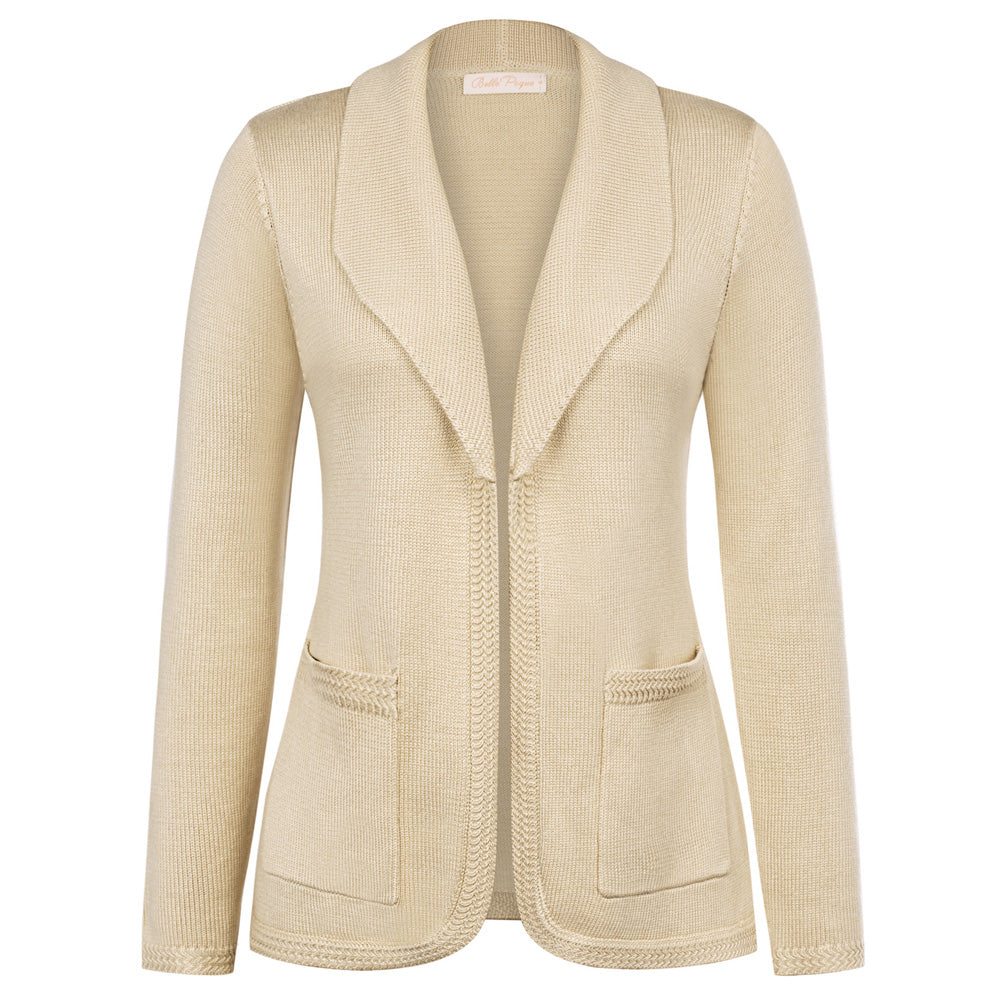 Vintage Cardigan Sweater Blazer V Neck Shawl Lapel Collar with Pockets