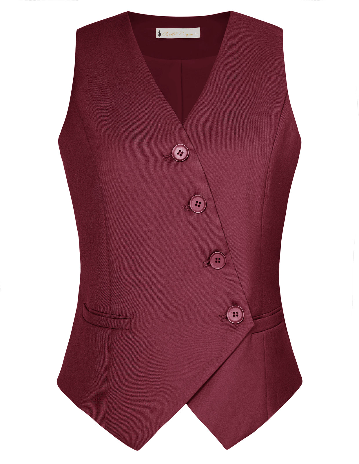 belle poque Vintage Oblique Placket Vest Coat V-Neck Handkerchief Hem Waistcoat Red