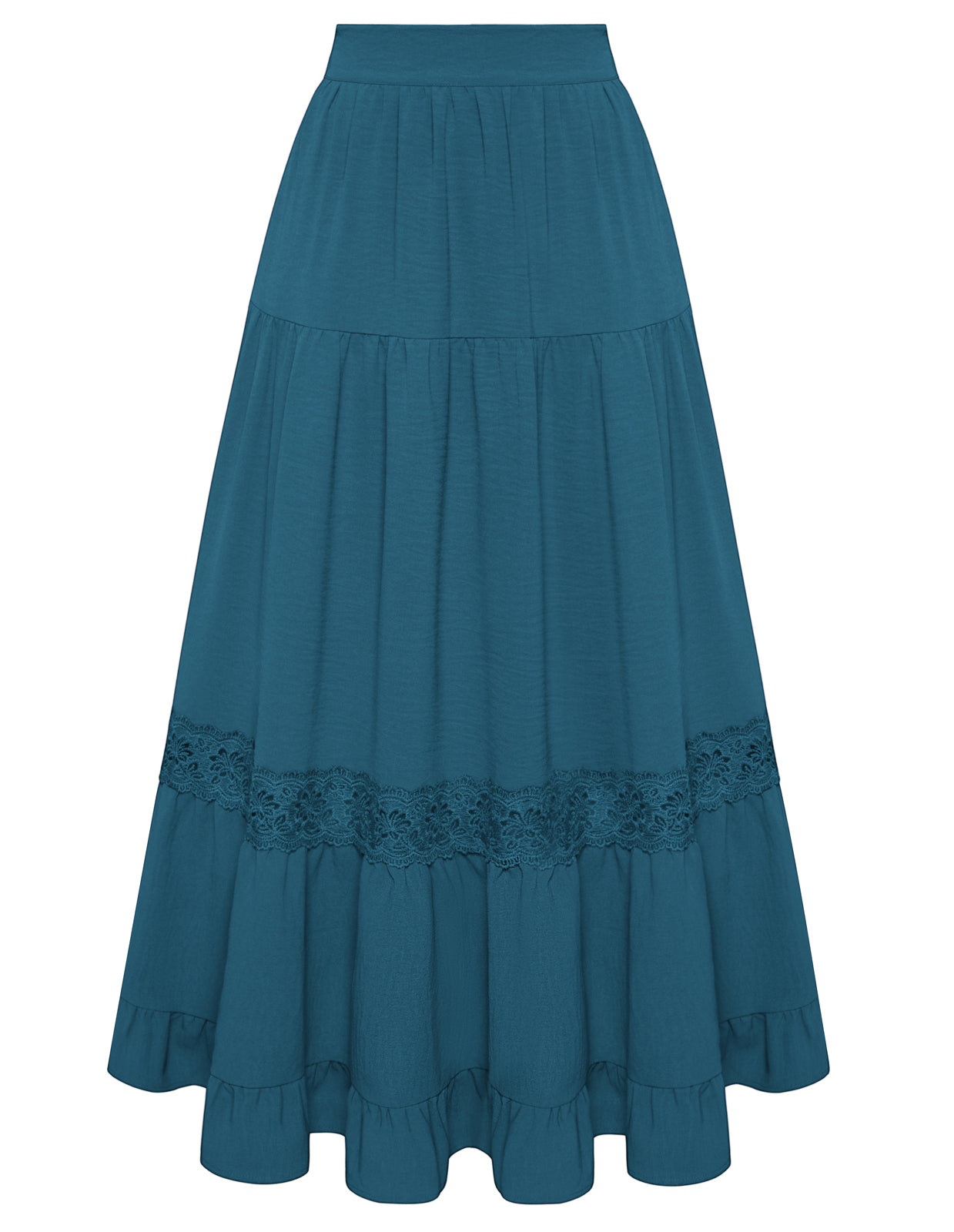 belle poque Women's Midi Skirt Boho Flowy Aline Ruffle Lace Tiered Skirt with Pockets 2025 Blue