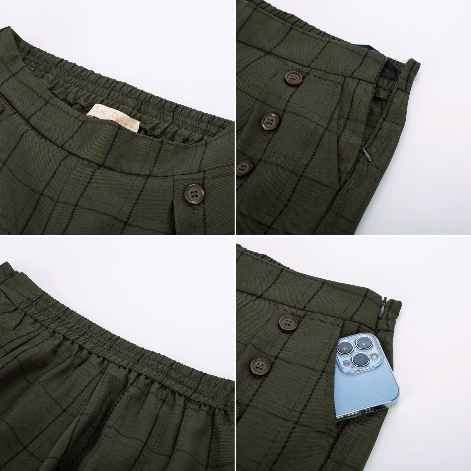 belle poque High Waisted Wide Leg Pants Button Decorated Casual Stretchy Trousers with Pockets