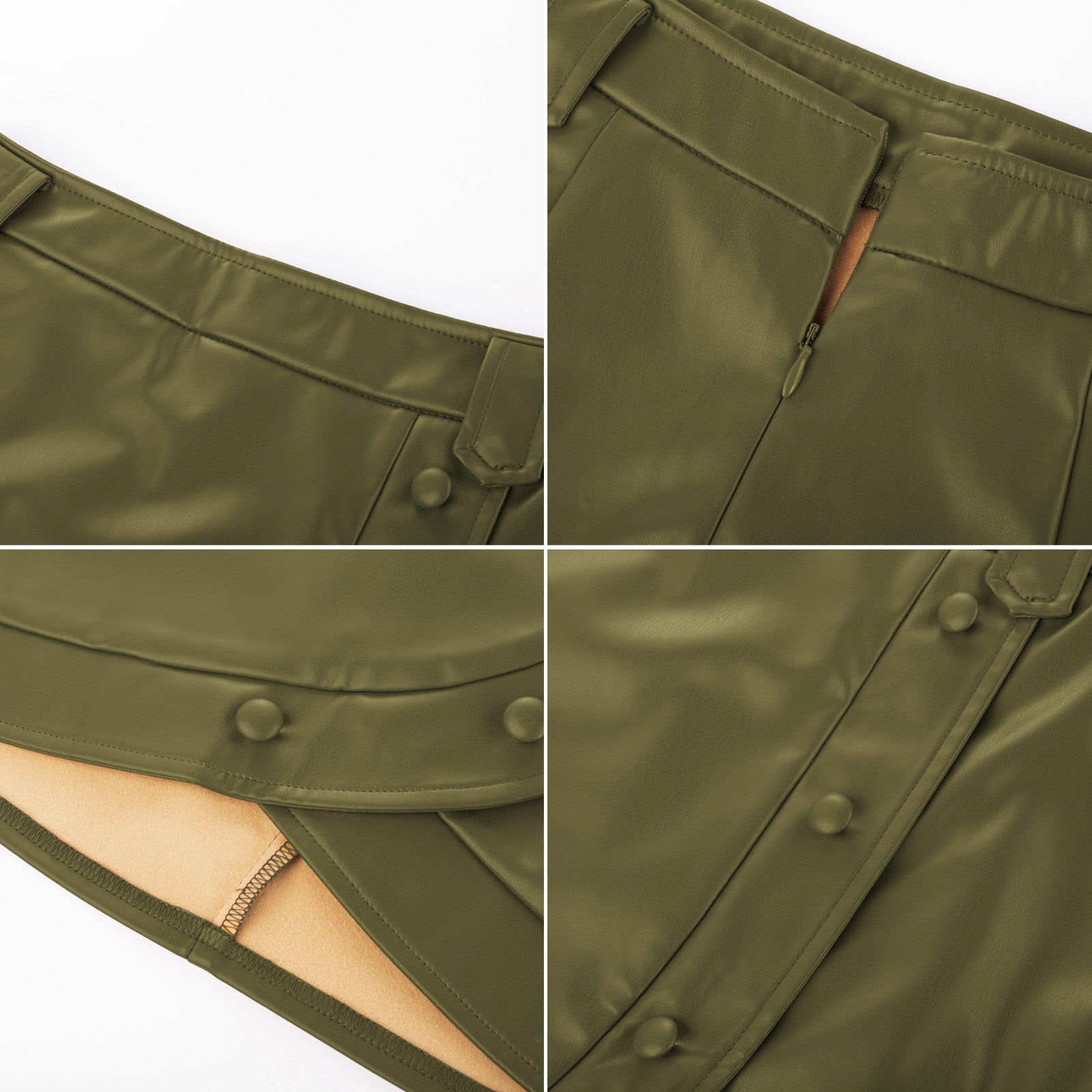 belle poque Women Vintage Imitated Leather Skirt Elastic Waist Mid-Thigh Bodycon Skirt