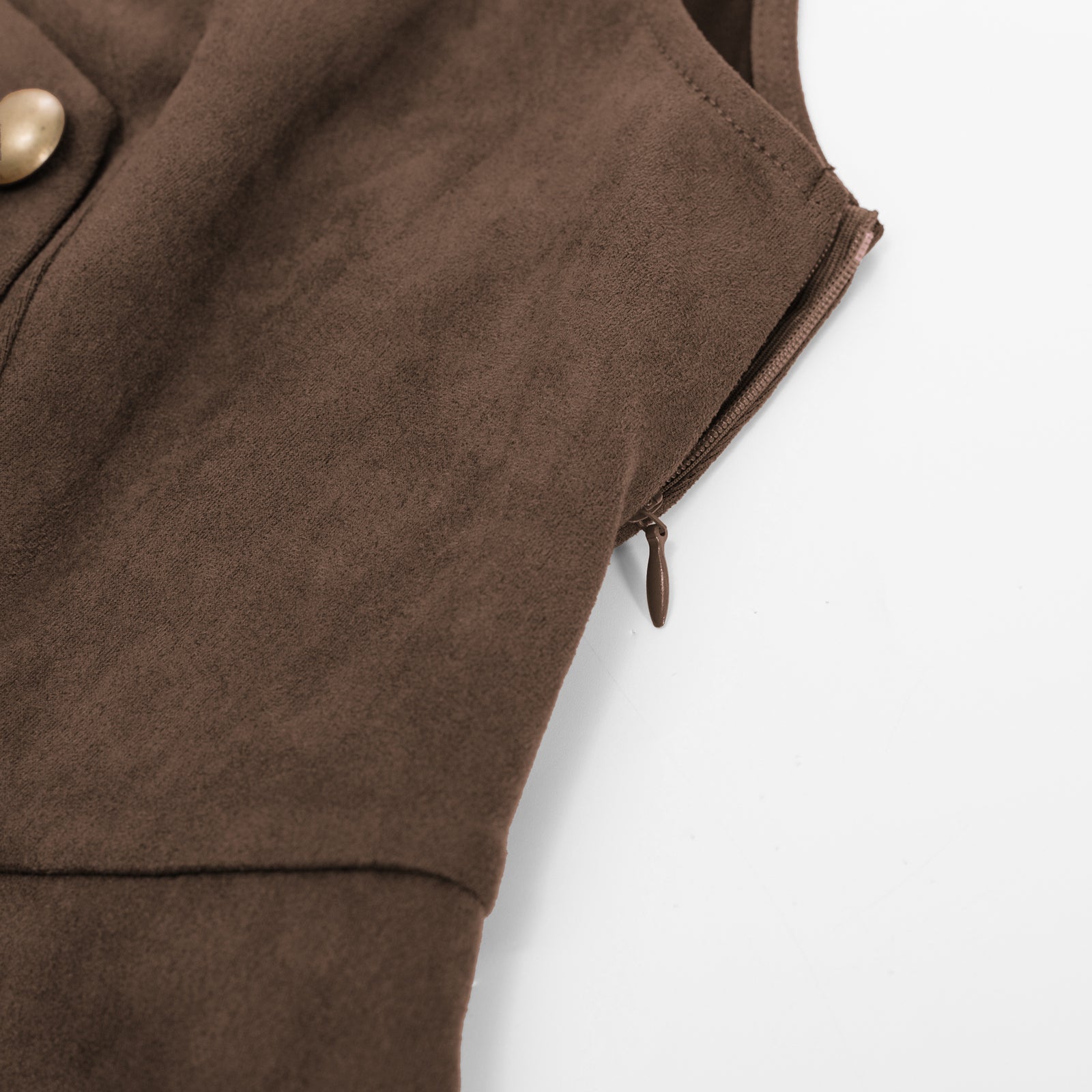 belle poque Vintage Faux Suede Dress Sleeveless V-Neck Elastic Waist A-Line Dress