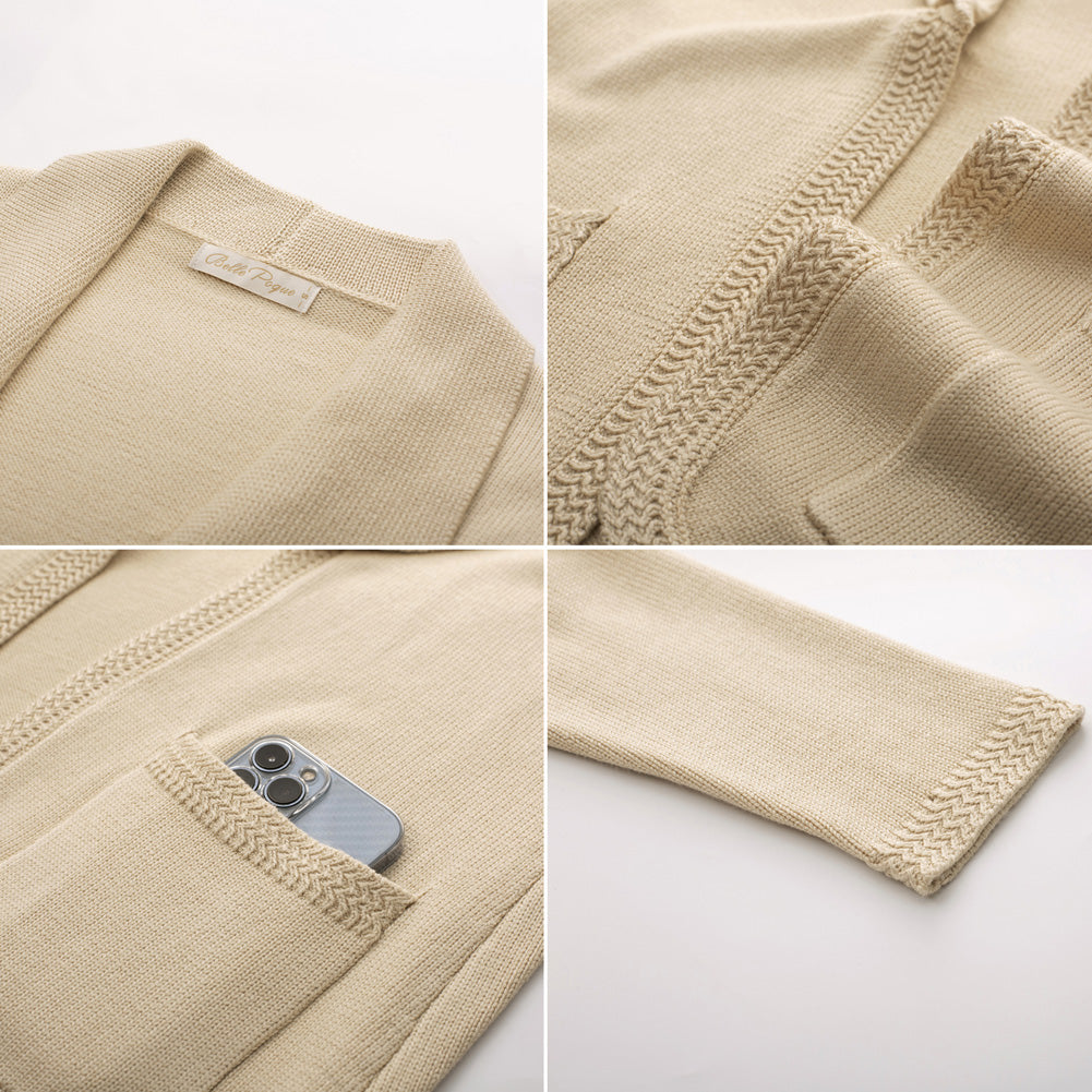 belle poque Vintage Cardigan Sweater Blazer V Neck Shawl Lapel Collar with Pockets