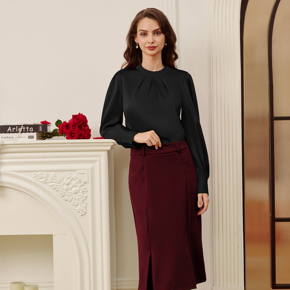 belle poque Womens Long Sleeve Satin Blouse Dressy Casual Business Tops Shirts for Office Work