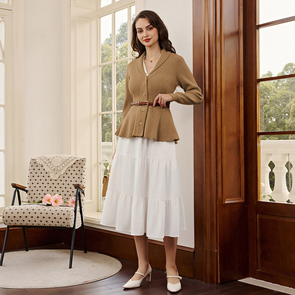 belle poque Vintage Cardigan Sweater Shawl Lapel Button Down Sweater Outwear Coat