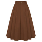 belle poque Women Vintage Swing Skirt Mid-Calf Length A-Line Skirt Brown
