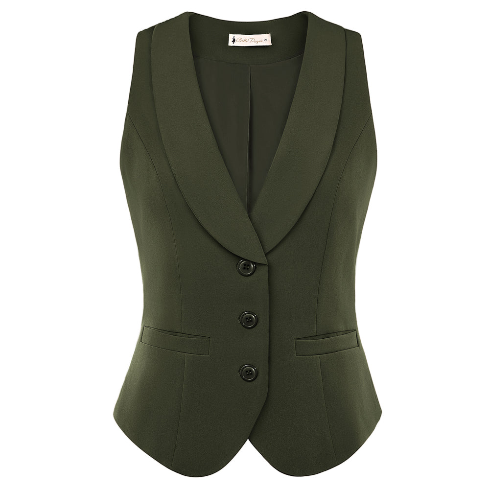 Vintage Lapel Collar Suit Vest Tops for Women Work Dressy Waistcoat Blazer with Pockets