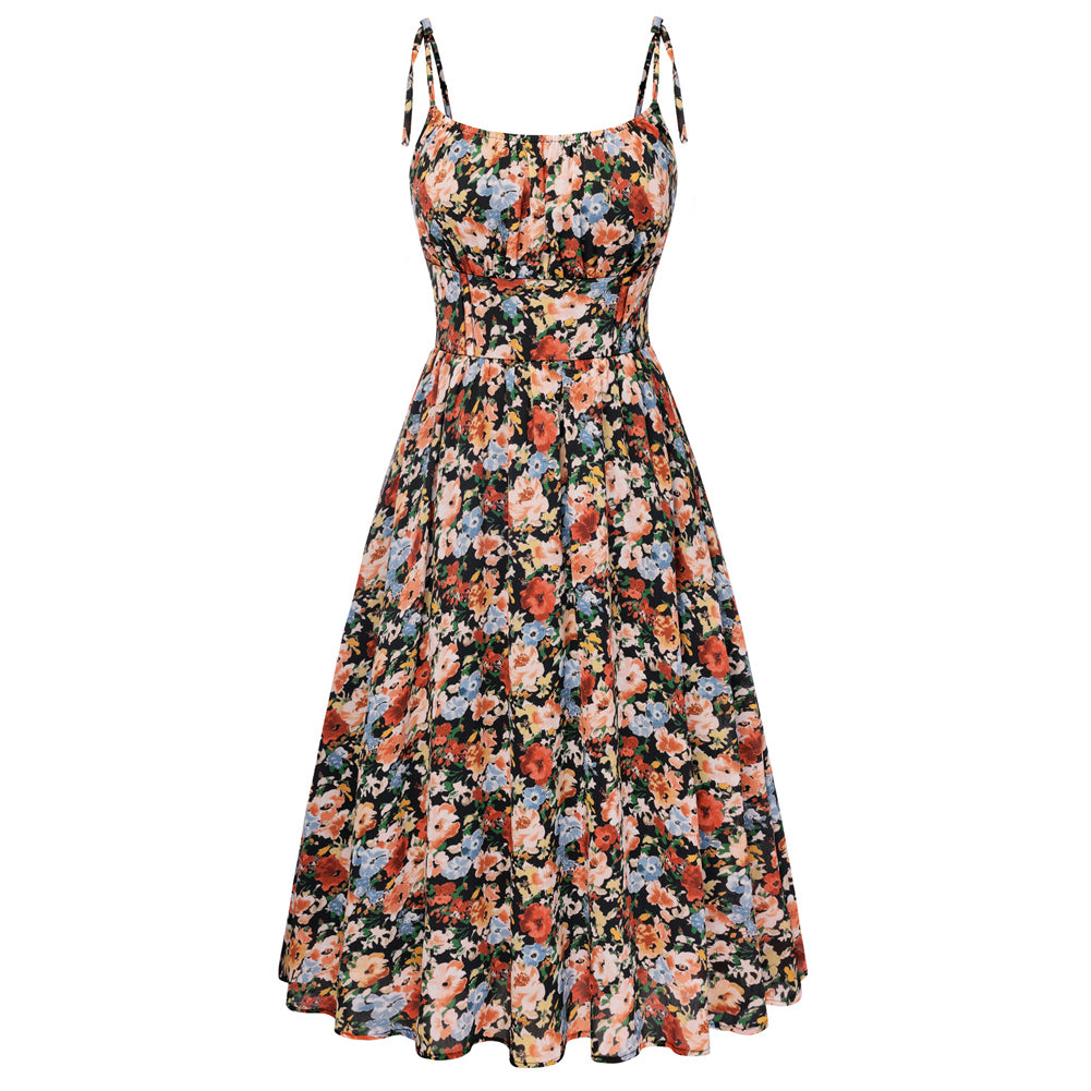 belle poque Women Midi Sundress 2026 Summer Spring Vacation Dresses with Pockets Brown