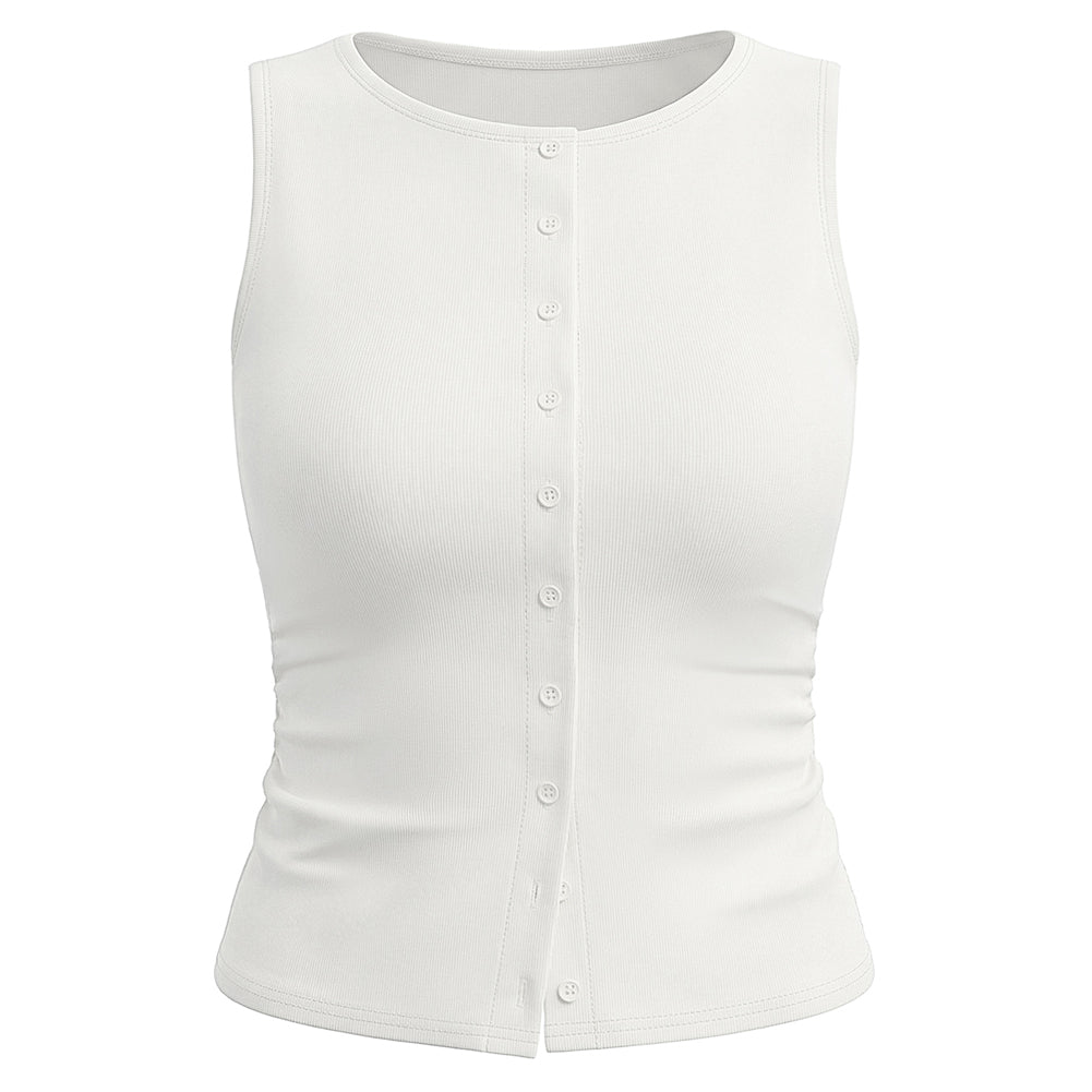 Womens Button Down Tank Tops Summer Vest Slim Fit Crop Going Out Tops