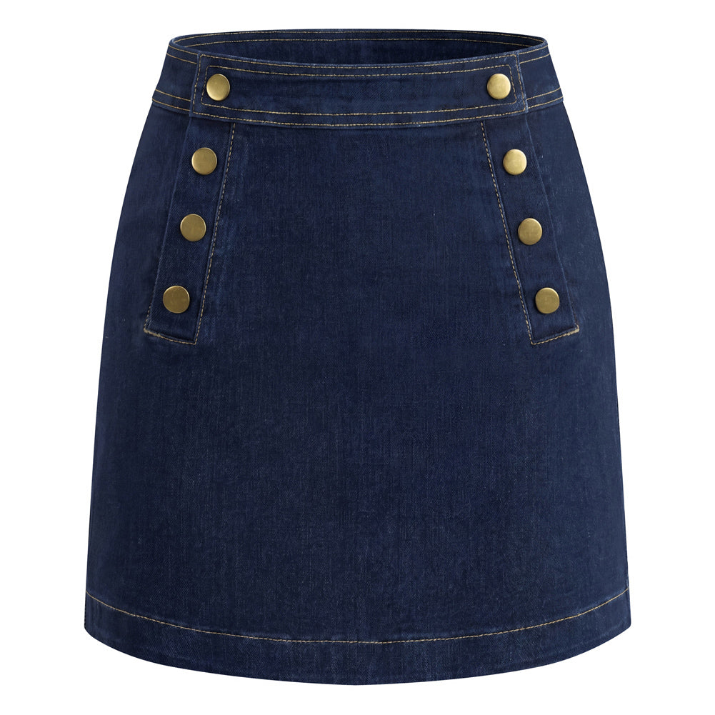 belle poque 1980s Vintage Women Denim Mini Skirt Jean Skirts for with Pockets Dark Blue