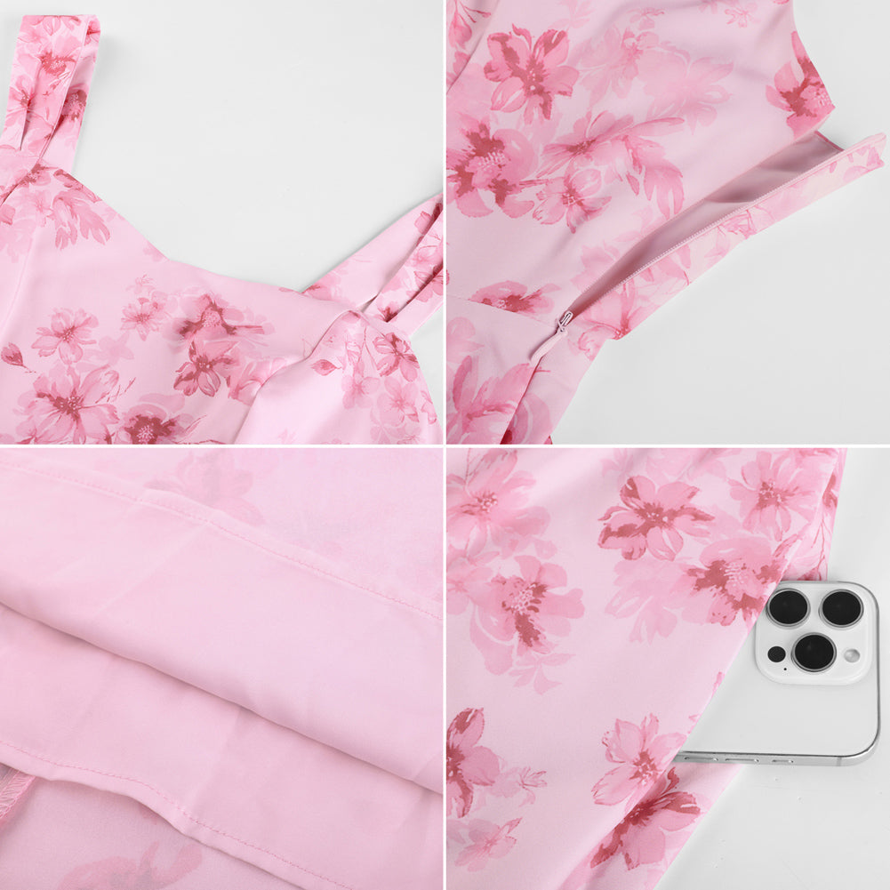 belle poque Women's Floral Midi Sundress with Pockets Spring Summer Dresses for Wedding Guest