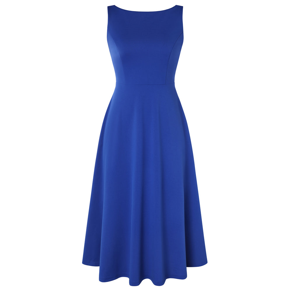 1980s Vintage Women's Cocktail Dress Elegant A Line Midi Dresses with Pockets
