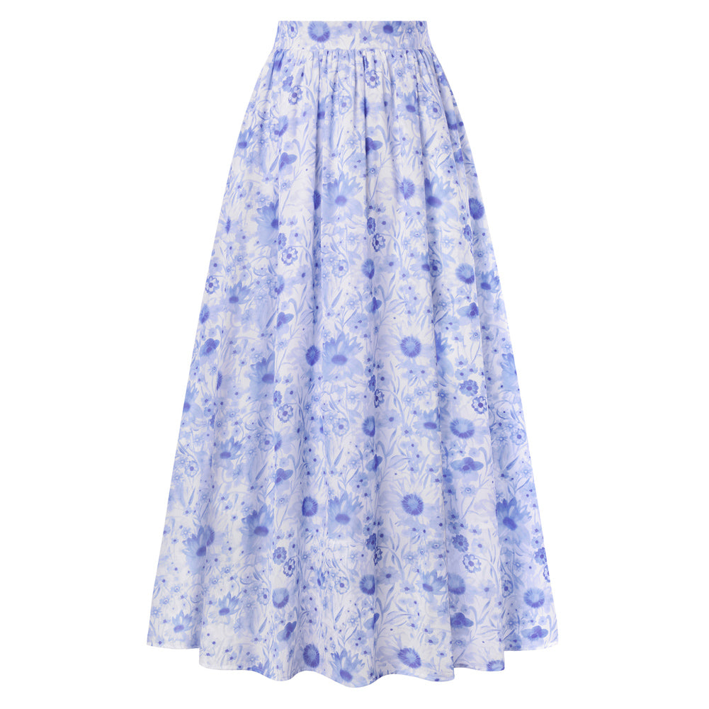 belle poque Women Summer Vacation Swing Floral Skirt Comfy A-Line Maxi Skirt Blue