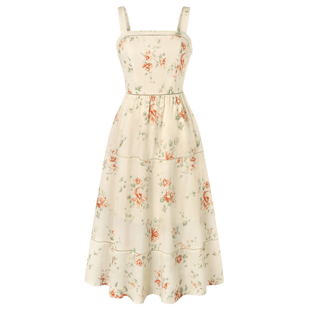 belle poque 2026 Milkmaid Dress Women Vintage Midi Tea Garden Party Sundresses with Pockets Light Yellow