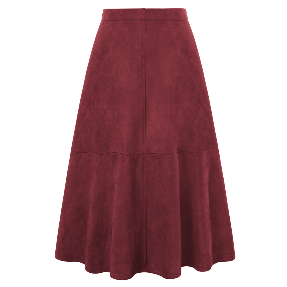 belle poque 1980s Vintage Women's Suede Skirts High Waist A Line Business Work Midi Skirt Wine