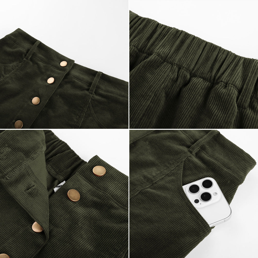 belle poque Womens Corduroy Short Mini Skirt Button A-Line Casual Fall Skirts with Pockets