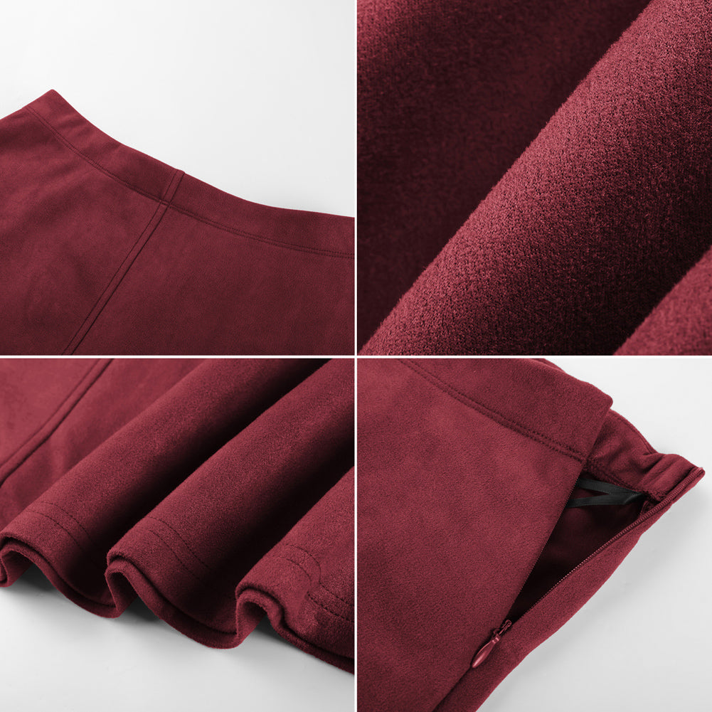 belle poque 1980s Vintage Women's Suede Skirts High Waist A Line Business Work Midi Skirt