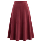 belle poque Women's Suede Skirts High Waist A Line Business Work Midi Skirt Wine