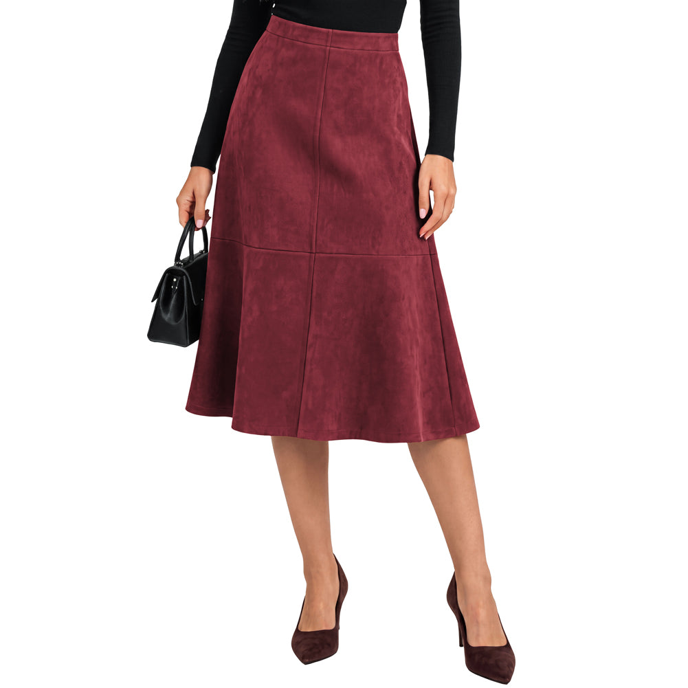 belle poque 1980s Vintage Women's Suede Skirts High Waist A Line Business Work Midi Skirt