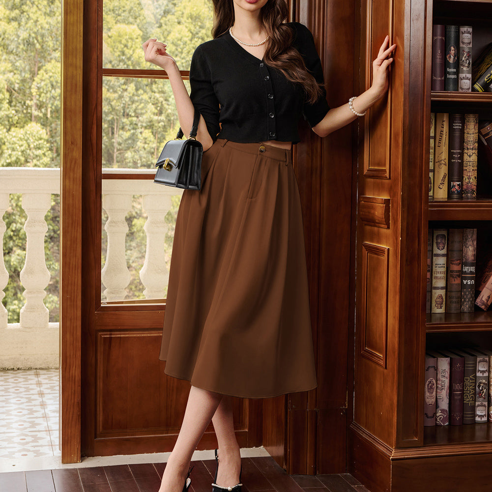 belle poque Women Vintage Swing Skirt Mid-Calf Length A-Line Skirt