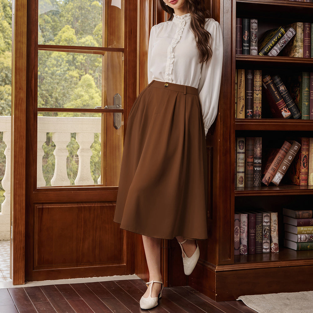 belle poque Women Vintage Swing Skirt Mid-Calf Length A-Line Skirt