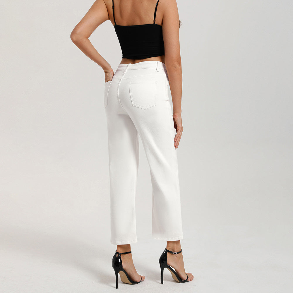 belle poque Women Wide Leg Jeans Mid Rise Straight Leg Ankle Jeans with Pockets