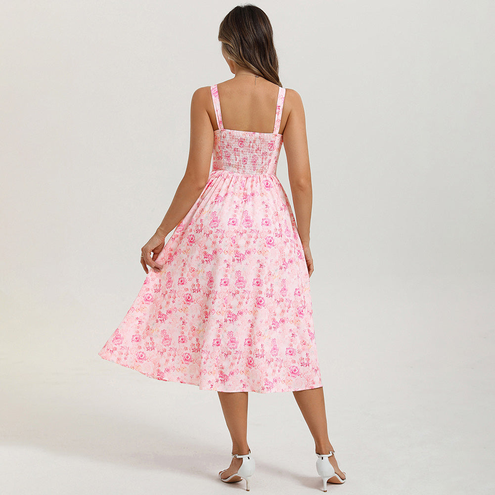 belle poque 2026 Womens Summer Dresses Floral Corset Dress Tie Front Cottagecore Dress