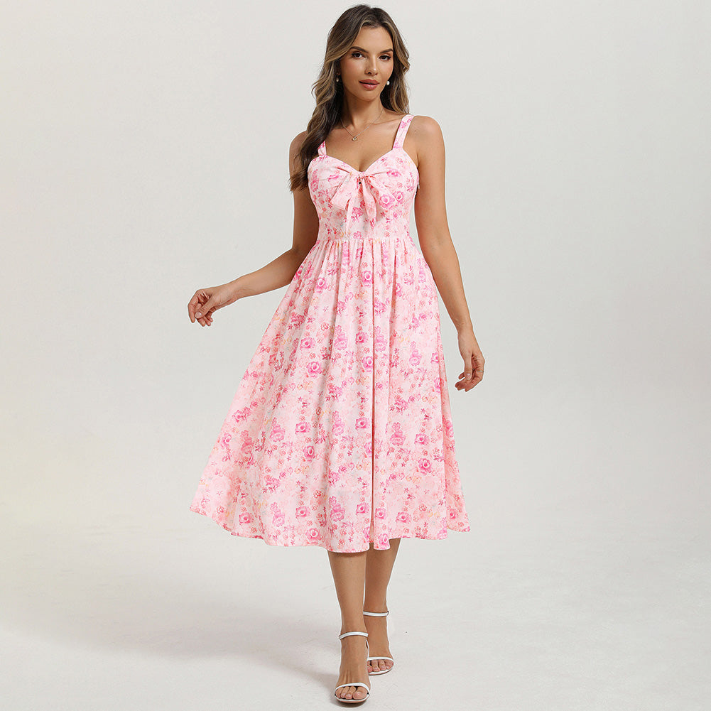 belle poque 2026 Womens Summer Dresses Floral Corset Dress Tie Front Cottagecore Dress