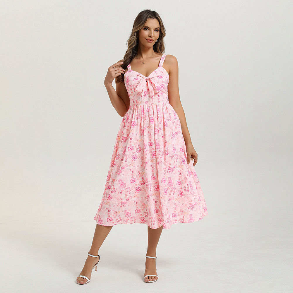 belle poque 2026 Womens Summer Dresses Floral Corset Dress Tie Front Cottagecore Dress