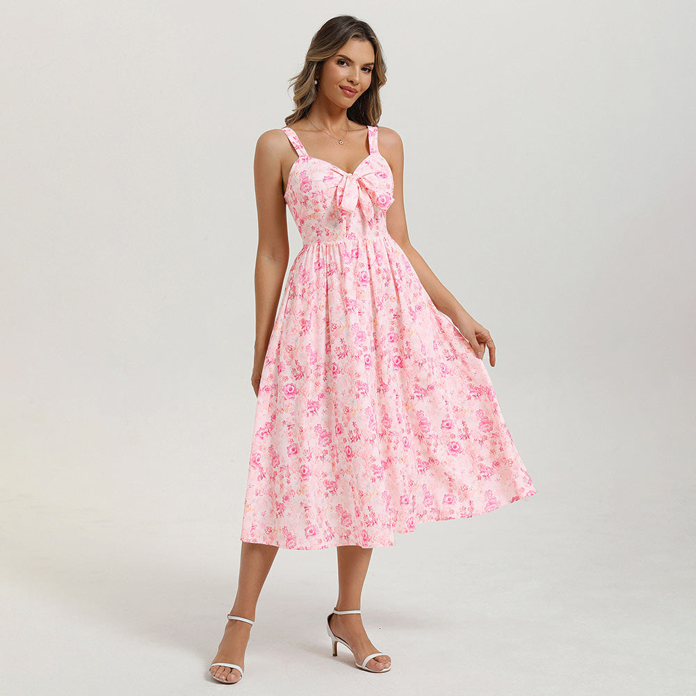 belle poque 2026 Womens Summer Dresses Floral Corset Dress Tie Front Cottagecore Dress