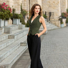 belle poque Vintage Lapel Collar Suit Vest Tops for Women Work Dressy Waistcoat Blazer with Pockets