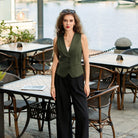 belle poque Vintage Lapel Collar Suit Vest Tops for Women Work Dressy Waistcoat Blazer with Pockets