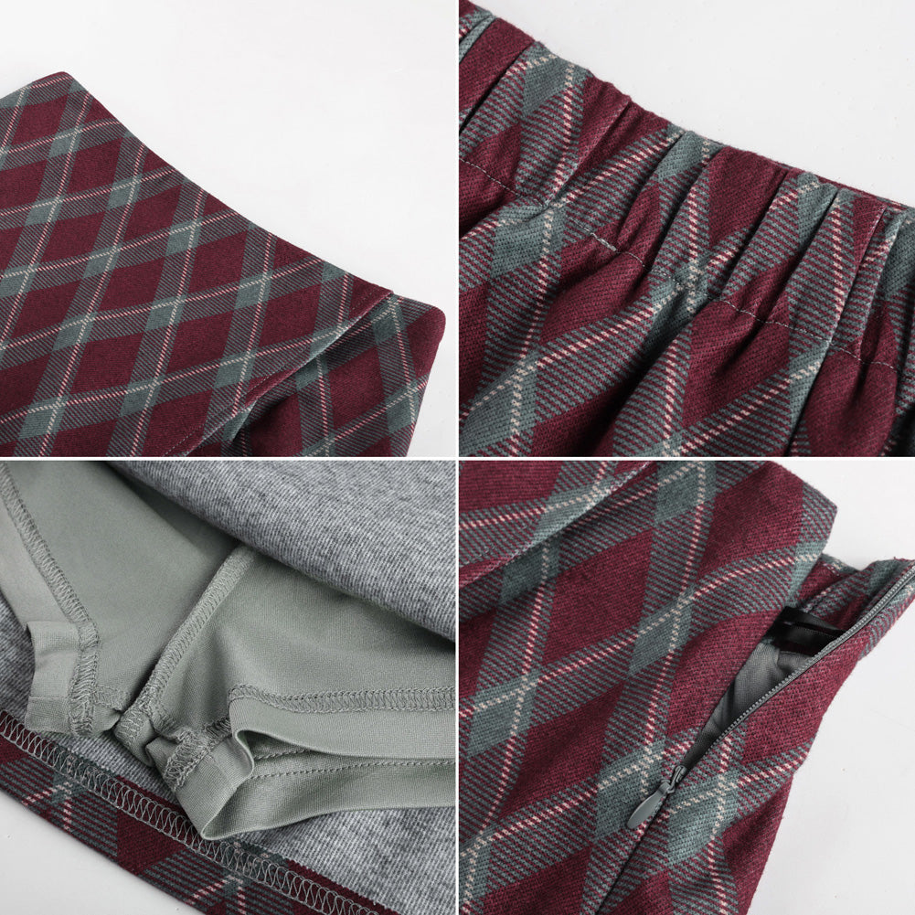 belle poque 1980s Vintage Women's Plaid Skirt Fall Mini Skirt for Outgoing