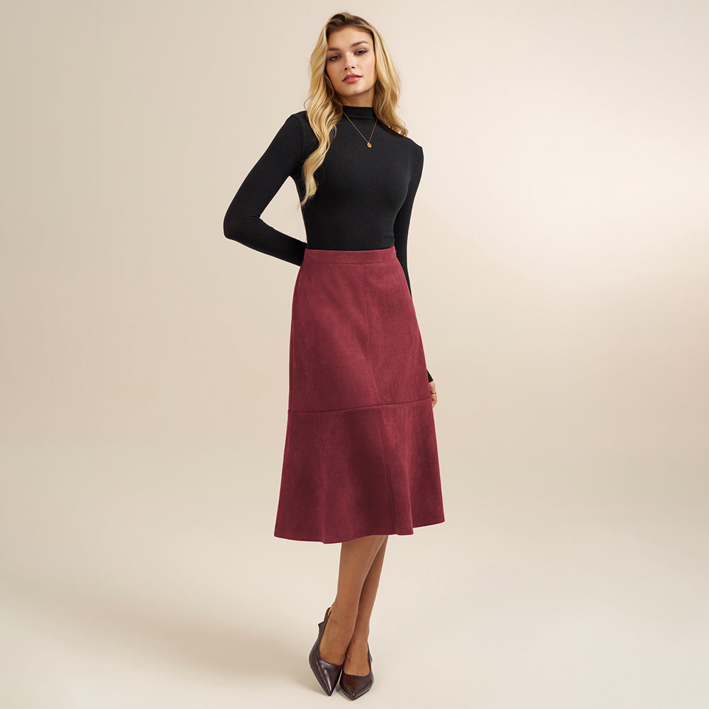 belle poque 1980s Vintage Women's Suede Skirts High Waist A Line Business Work Midi Skirt