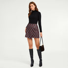 belle poque 1980s Vintage Women's Plaid Skirt Fall Mini Skirt for Outgoing