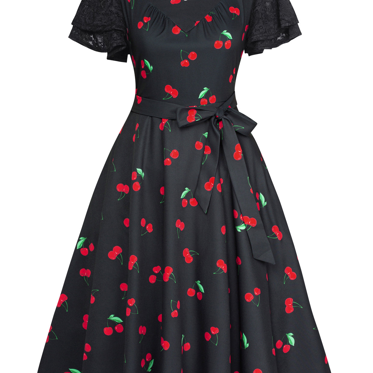 Summer Short Puff Sleeve Cherry Patterns Cocktail Dress