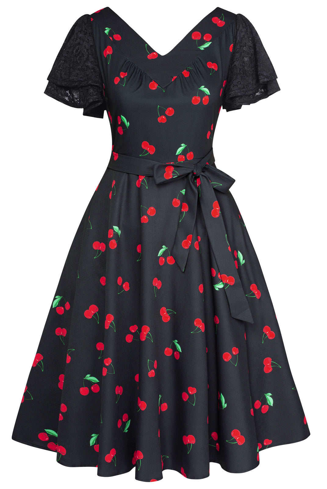 Summer Short Puff Sleeve Cherry Patterns Cocktail Dress